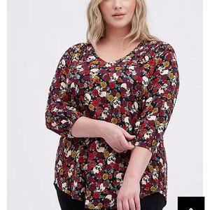 Torrid Floral Skull Shirt Smocked Crinkle Print NWT